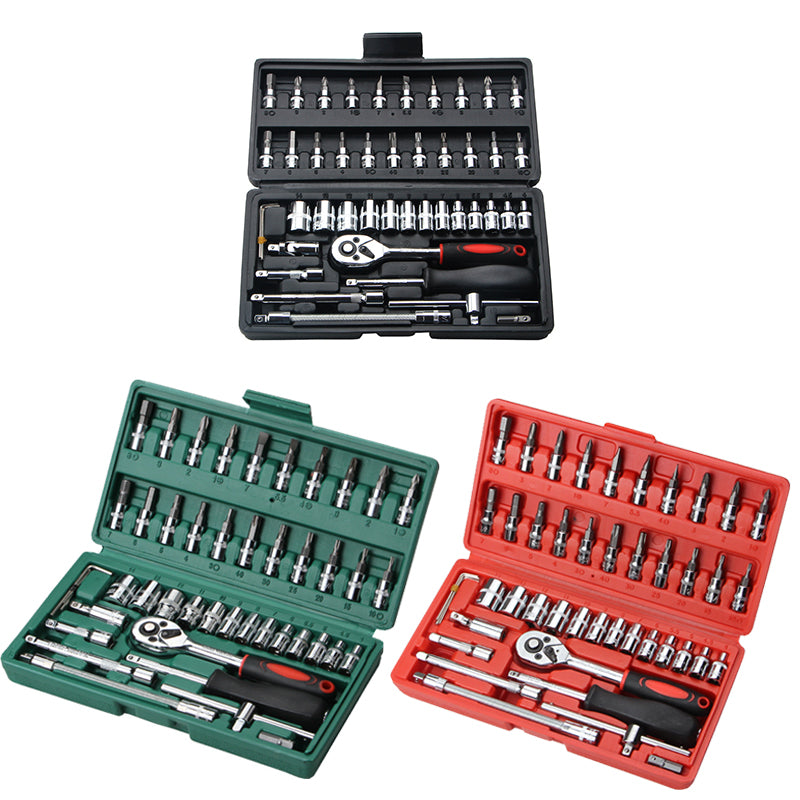 46pcs Ratchet Wrench Set Auto Repair Kit 1/4'' Socket Wrench Box Spanner Auto Maintenance Tool 1 46pcs Ratchet Wrench Set Auto Repair Kit 1/4'' Socket Wrench Box Spanner Auto Maintenance Tool - Imagem 1